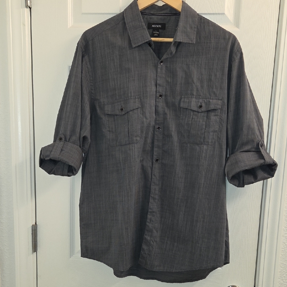 Alfani Men's Button-Up Shirt in Charcoal Size Large